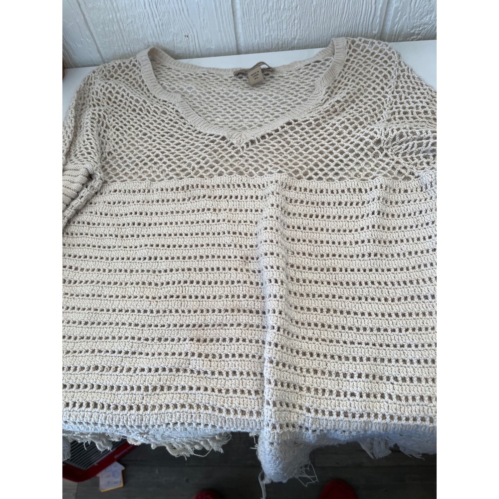 Nine West Vintage America Collection Beige Crochet Knit V Neck‎ Sweater Top XL